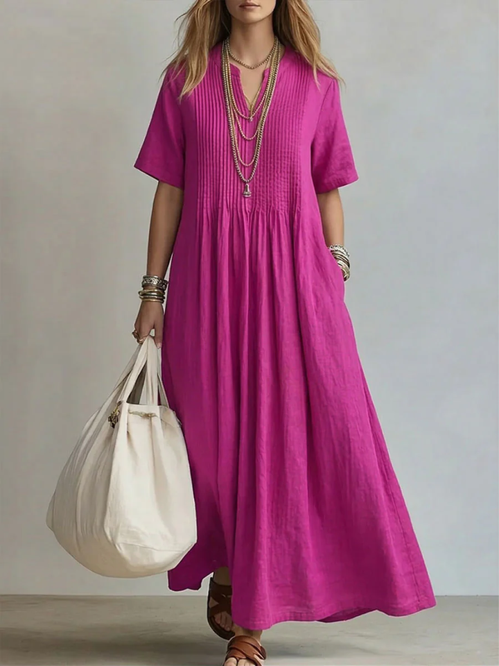 Betsaida | V-Neck Maxi Dress with Short-Sleeves and Flowing Fit