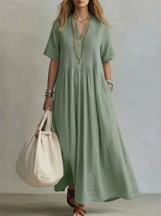 Betsaida | V-Neck Maxi Dress with Short-Sleeves and Flowing Fit