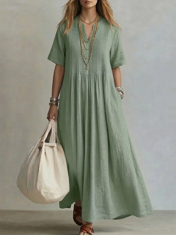 Betsaida | V-Neck Maxi Dress with Short-Sleeves and Flowing Fit