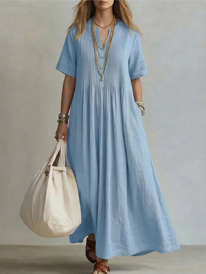Betsaida | V-Neck Maxi Dress with Short-Sleeves and Flowing Fit