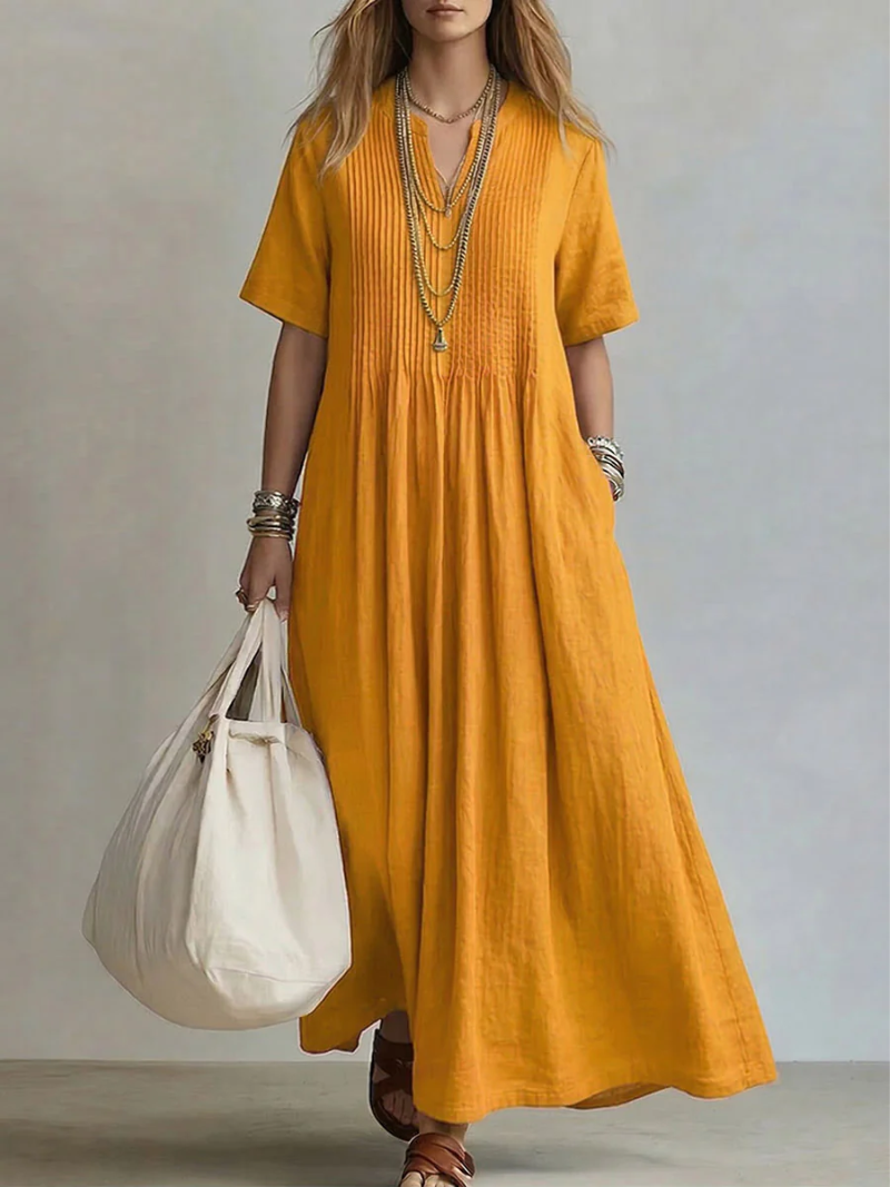 Betsaida | V-Neck Maxi Dress with Short-Sleeves and Flowing Fit