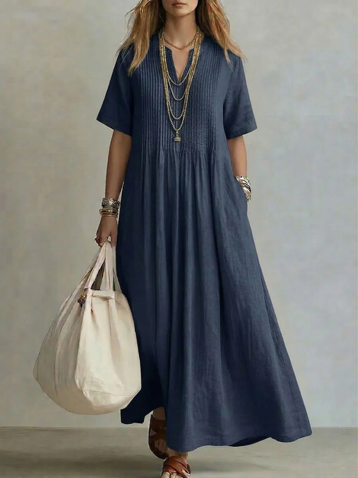 Betsaida | V-Neck Maxi Dress with Short-Sleeves and Flowing Fit