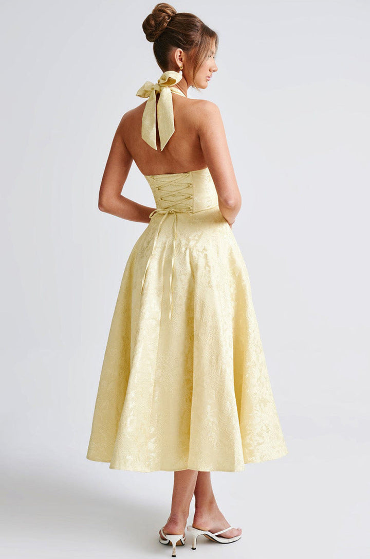 Maya™ | Elegant Midi Dress in Lemon Yellow