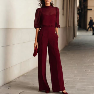 Emma | Elegant Sheer Top and Wide-Leg Trousers 3 Piece Set