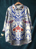 Claire | Women's Blue Porcelain Print Casual Shirt