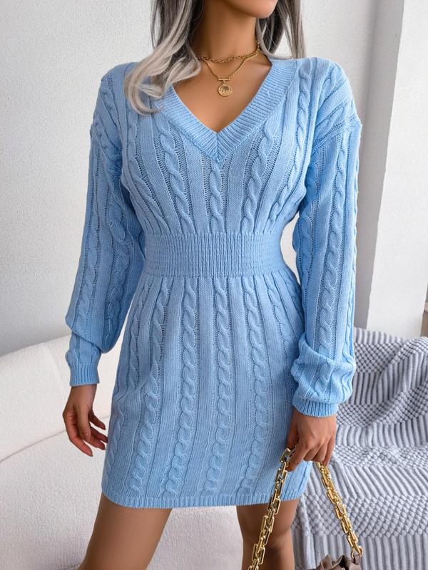 HOLLY™ - Cozy Long-Sleeve V-Neck Cable Knit Sweater Dress