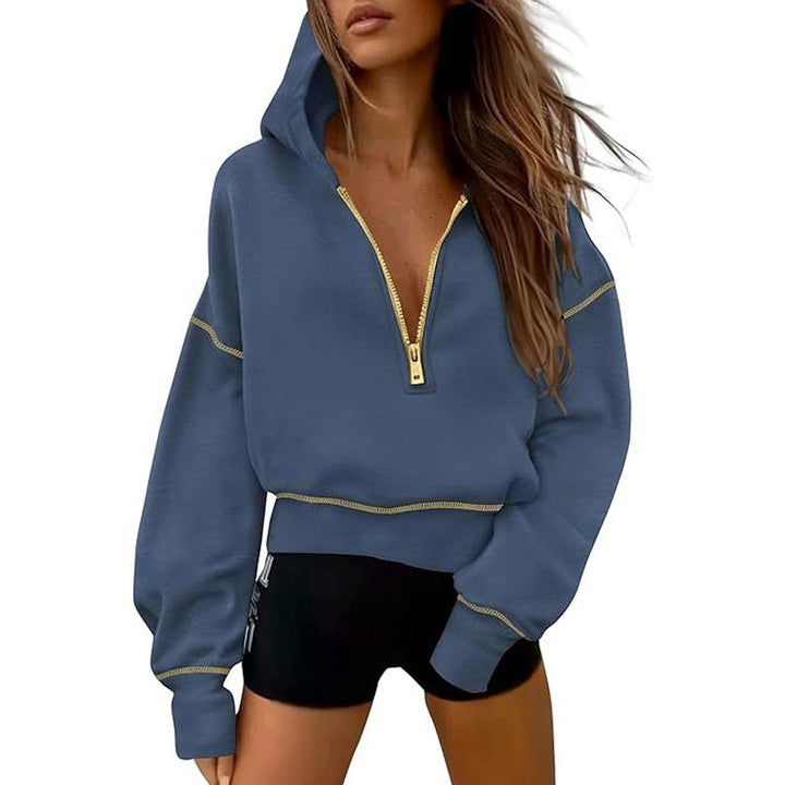 GRETEL™ - Cropped Hooded Pullover Sweatshirt with Zipper & Stitching Detail