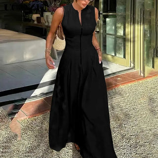 HONORATA™ - Relaxed Loose Fit Zippered Round-Neck Maxi Dress
