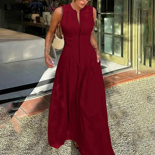 HONORATA™ - Relaxed Loose Fit Zippered Round-Neck Maxi Dress