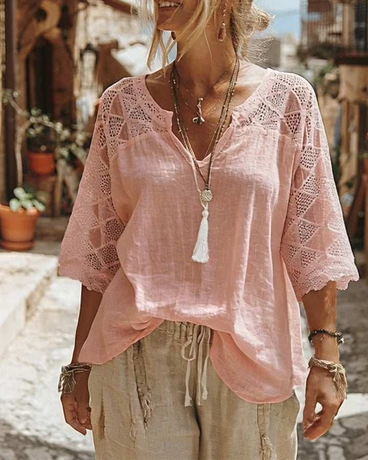 Mariela | Blouse with V-Neck and Lace Detail