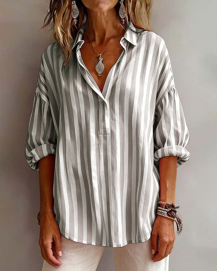 Maura | Striped Loose Blouse with Collar