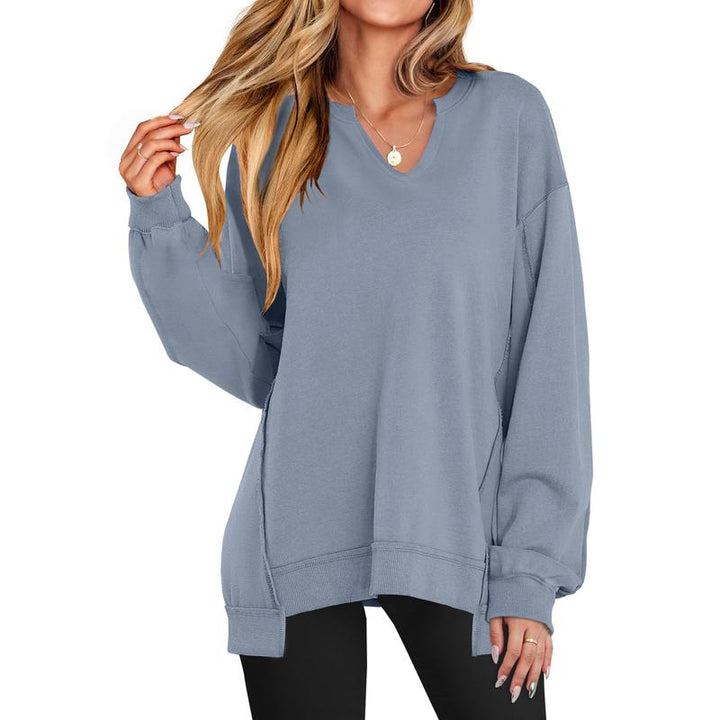 GENEVA™ - Casual Lightweight V-Neck Oversized Long-Sleeve Sweatshirt