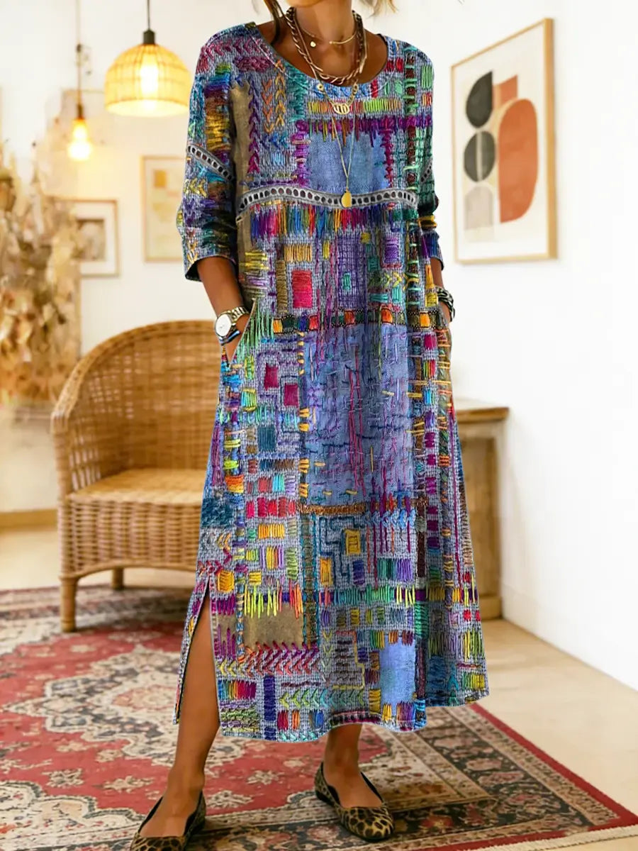 AYLINA | Women's Ethnic Patchwork Print Dress