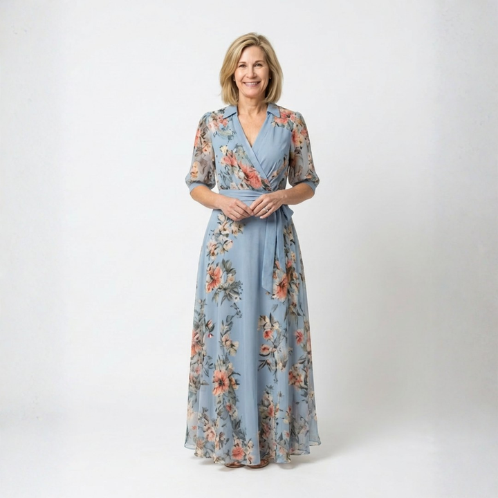 ELOWEN™ | Floral Wrap V-Neck Maxi Dress