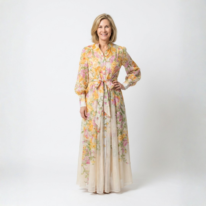 CRESSIDA™ | Floral Sheer Long-Sleeve Maxi Dress