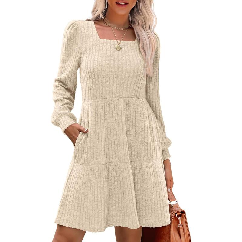 ELIZA™ - Cozy Square Neck Long-Sleeve Babydoll Sweater Dress