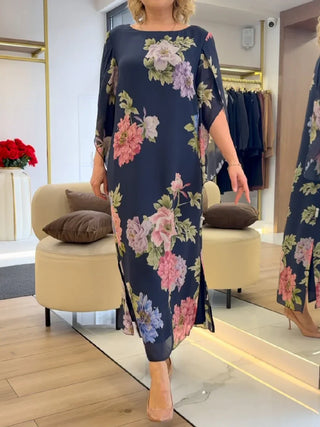 SAVIRA | Floral Print Maxi Dress in Lightweight Chiffon