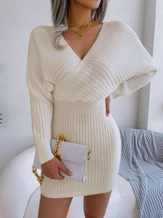 BLAKE™ - Wrapped V-Neck Sweater Dress with Slim-Fit Long-Sleeves