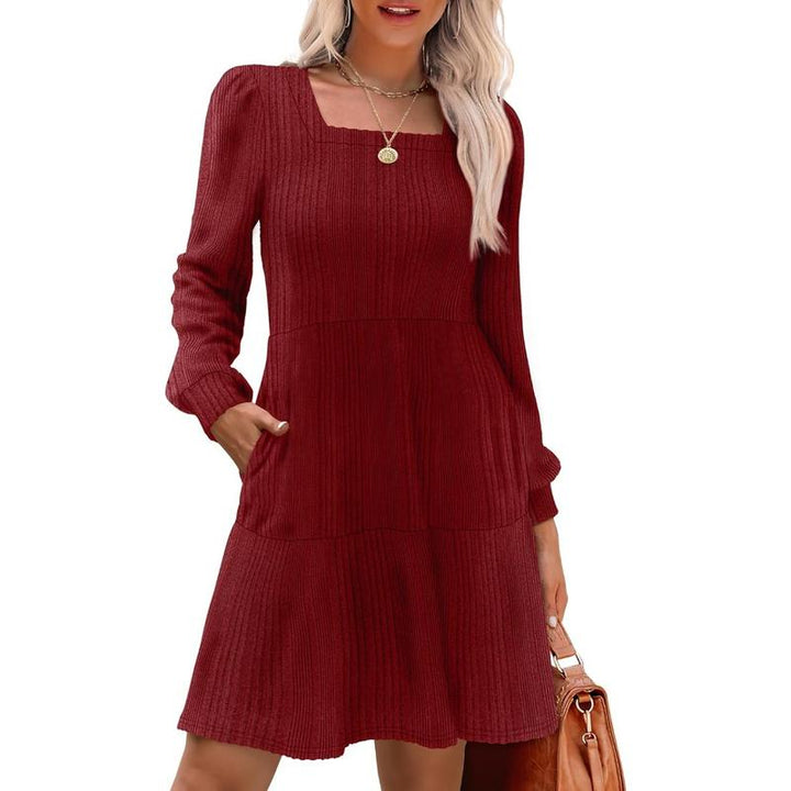 ELIZA™ - Cozy Square Neck Long-Sleeve Babydoll Sweater Dress