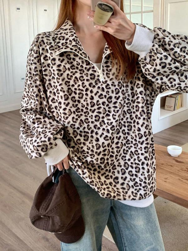 INGRID™ - Women's Casual Zip-Up Front Leopard Print Sweatshirt Long-Sleeve