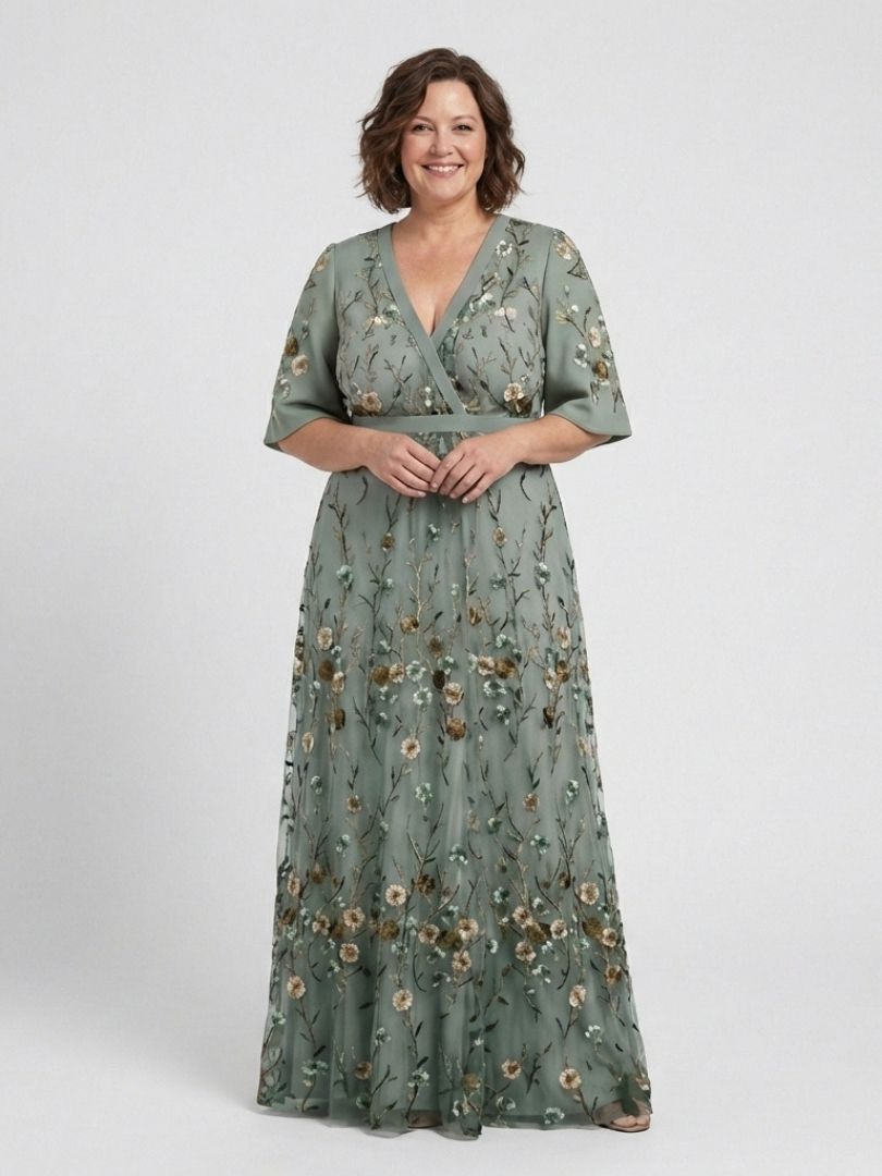 EVADNE™ | Floral V-Neck Short-Sleeve Maxi Dress
