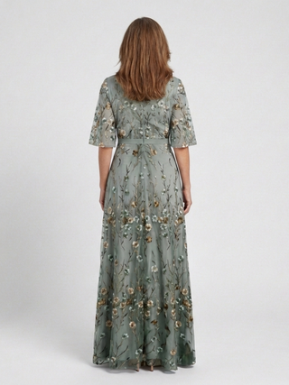 EVADNE™ | Floral V-Neck Short-Sleeve Maxi Dress