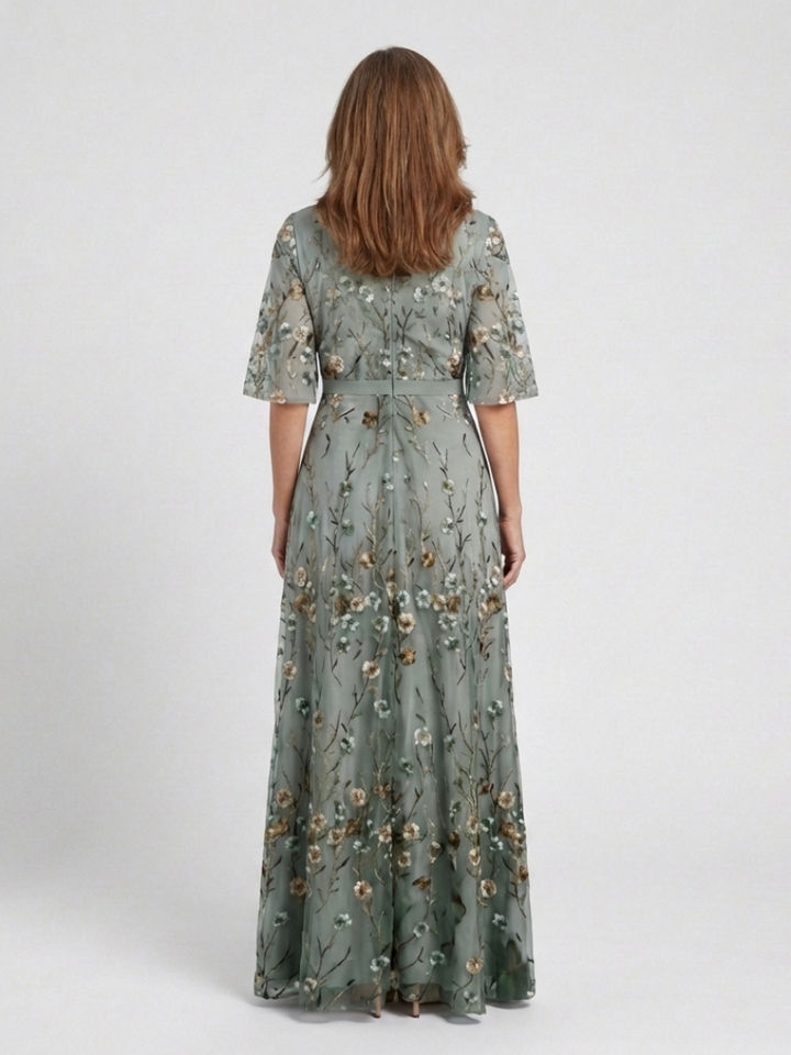 EVADNE™ | Floral V-Neck Short-Sleeve Maxi Dress