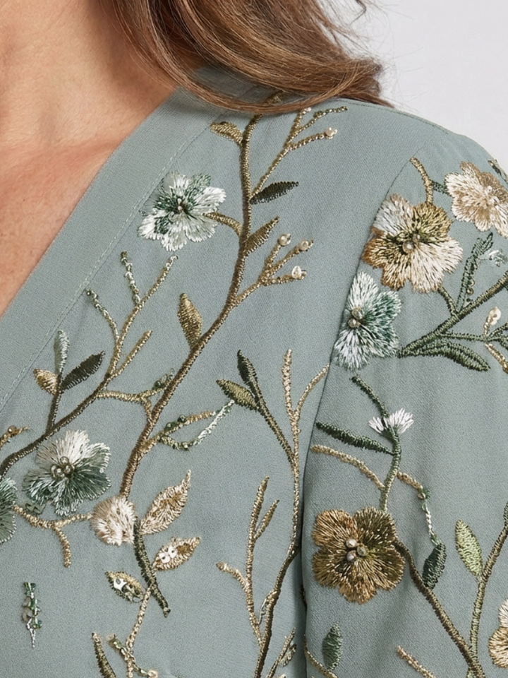 EVADNE™ | Floral V-Neck Short-Sleeve Maxi Dress