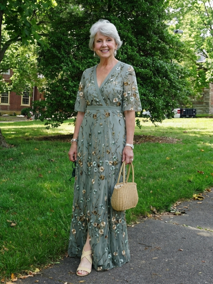 EVADNE™ | Floral V-Neck Short-Sleeve Maxi Dress