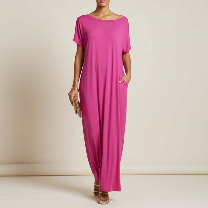 LARISA | Women's Loose Summer Maxi Dress with Short-Sleeves