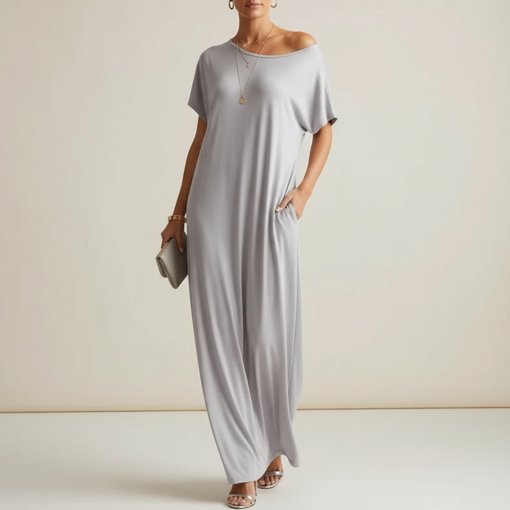 LARISA | Women's Loose Summer Maxi Dress with Short-Sleeves