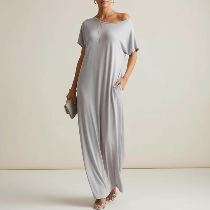 LARISA | Women's Loose Summer Maxi Dress with Short-Sleeves