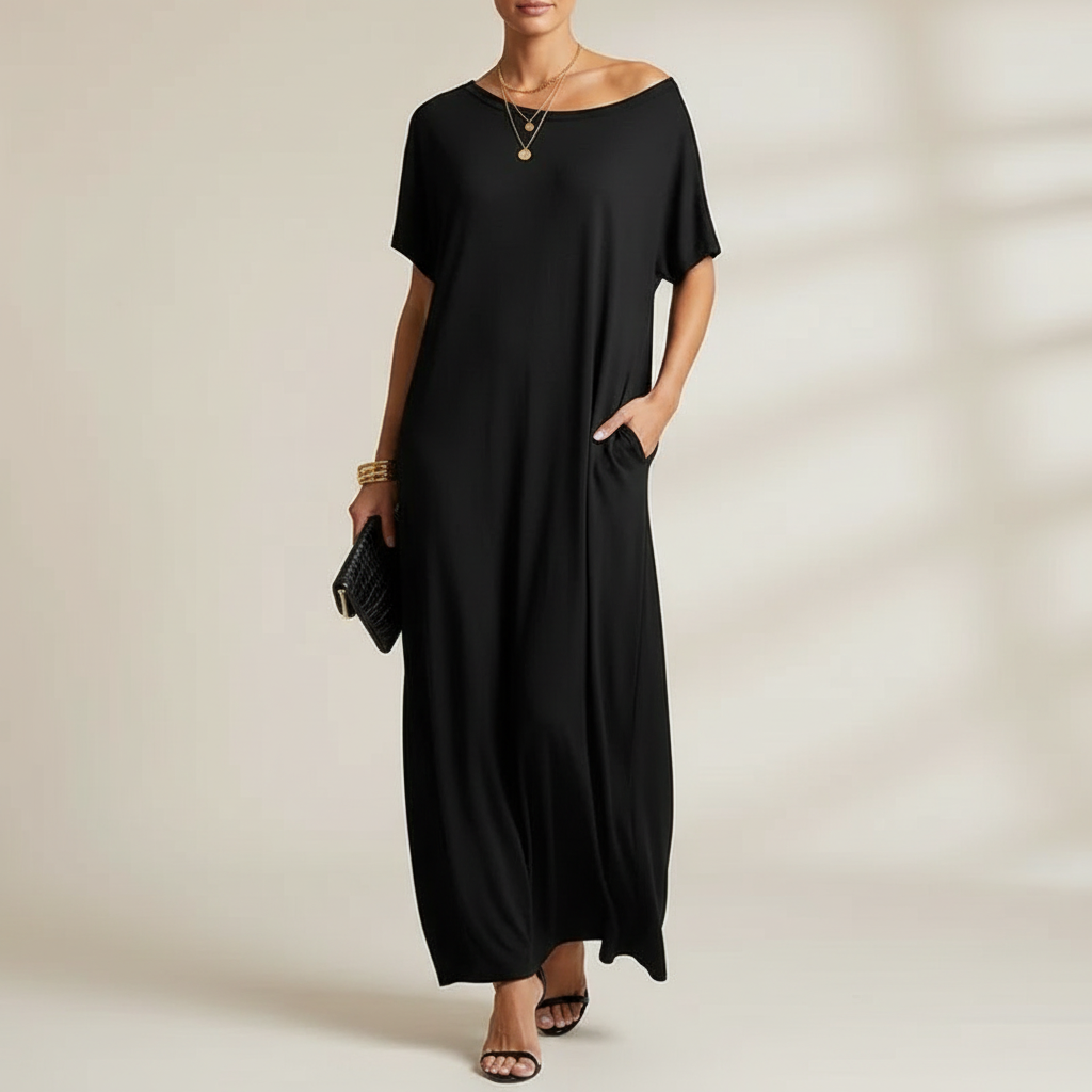 LARISA | Women's Loose Summer Maxi Dress with Short-Sleeves