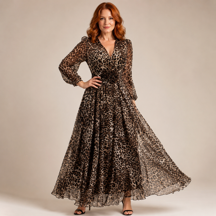 CASEY | Leopard Print V-Neck Maxi Dress
