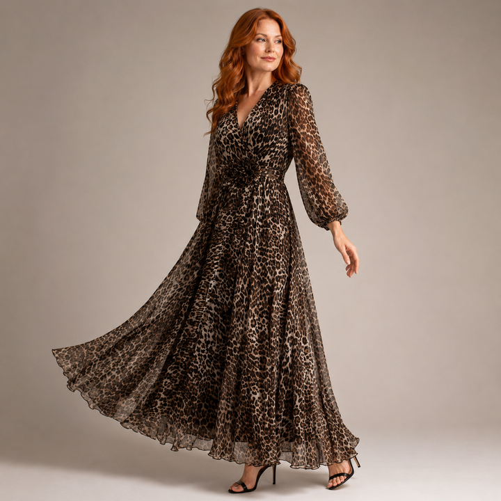 CASEY | Leopard Print V-Neck Maxi Dress