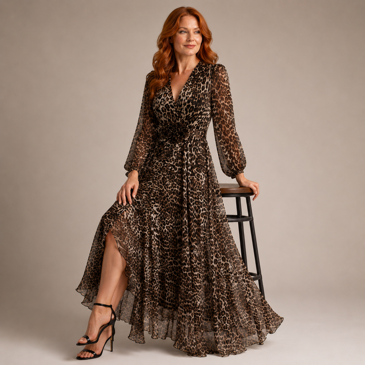 CASEY | Leopard Print V-Neck Maxi Dress