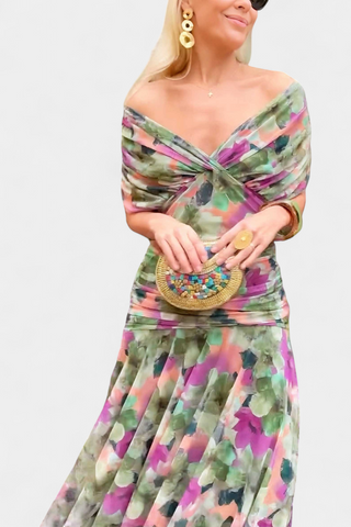 FLORENDA™ | Long Floral V-Neck Dress