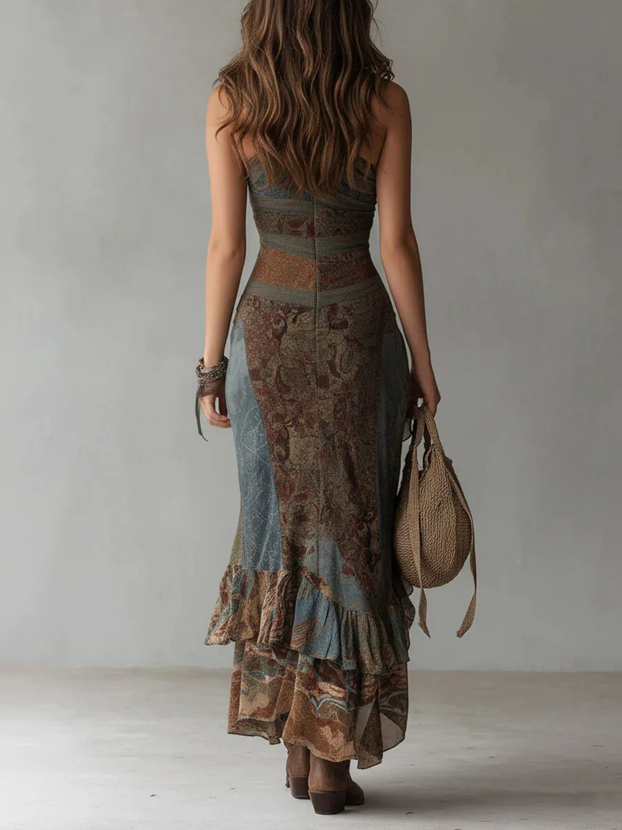 MARIA | Long Asymmetrical Dress with an Ethnic Print