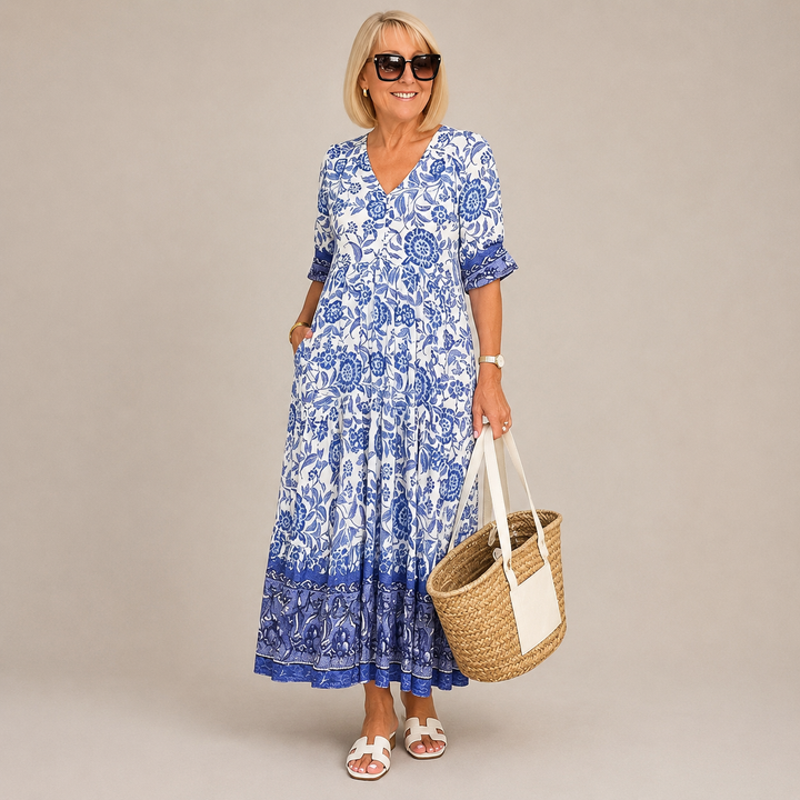 KEISHA | Graceful V-Neck Floral Dress