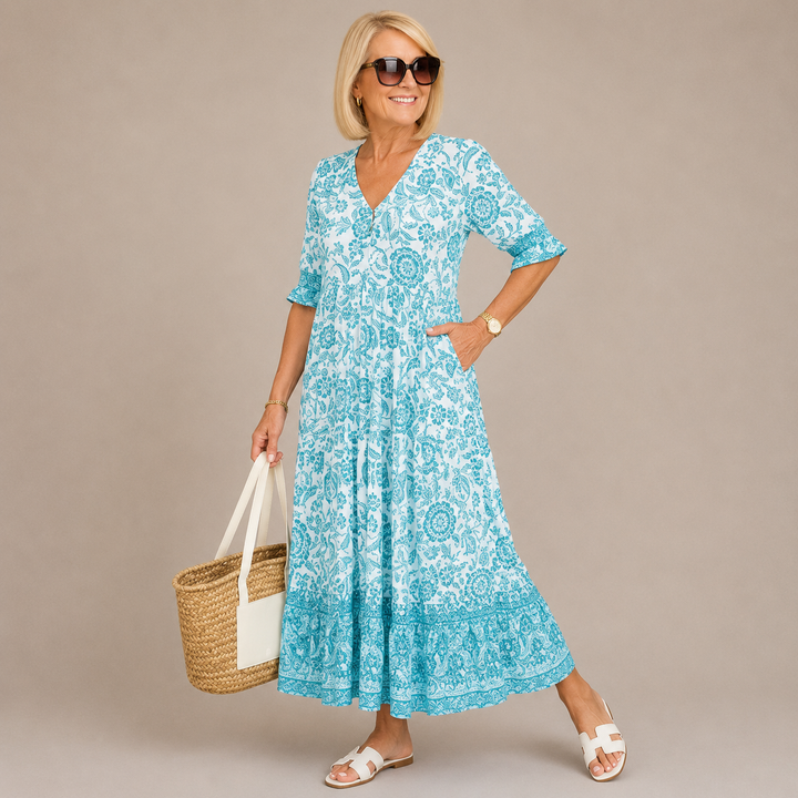 KEISHA | Graceful V-Neck Floral Dress