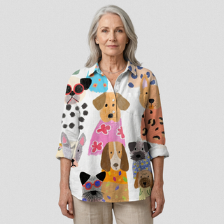 Brigitte | Women's Colourful Fun Cartoon Puppy Print Casual Shirt