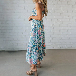 FIONA™ | Floral Maxi Dress Smocked Bodice Adjustable Straps