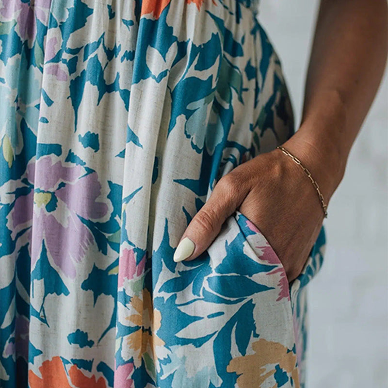 FIONA™ | Floral Maxi Dress Smocked Bodice Adjustable Straps