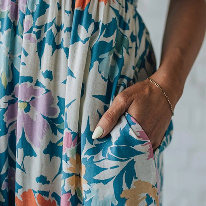 FIONA™ | Floral Maxi Dress Smocked Bodice Adjustable Straps