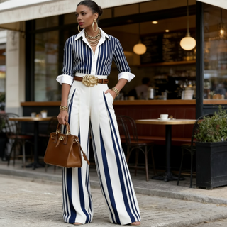 CELINE | Striped Wide-Leg Trouser Set