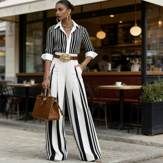 CELINE | Striped Wide-Leg Trouser Set
