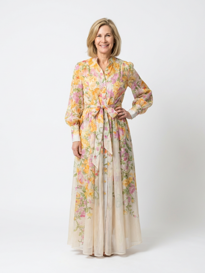 CRESSIDA™ | Floral Sheer Long-Sleeve Maxi Dress