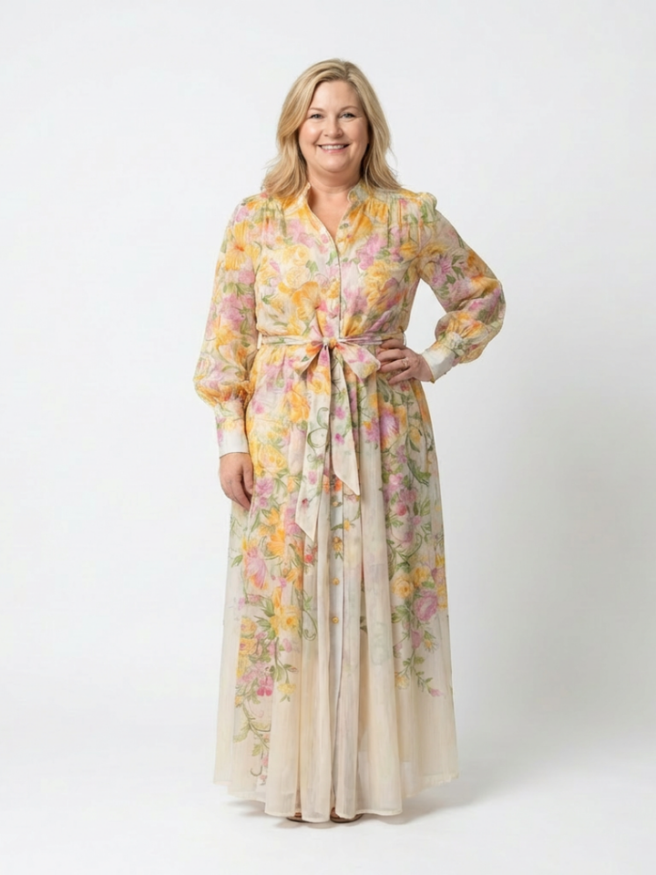 CRESSIDA™ | Floral Sheer Long-Sleeve Maxi Dress