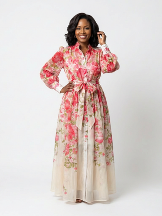 CRESSIDA™ | Floral Sheer Long-Sleeve Maxi Dress