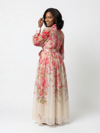 CRESSIDA™ | Floral Sheer Long-Sleeve Maxi Dress